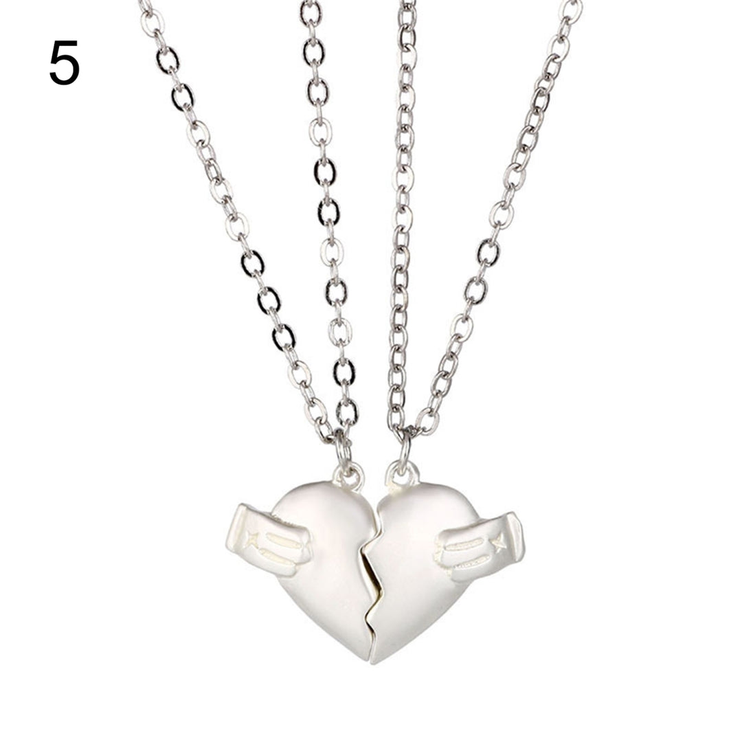 1 Pair Heart-Shaped Pendant Matching Necklace with Magnet Alloy Comfortable Wear Couples Necklace for Daily Wear Image 6