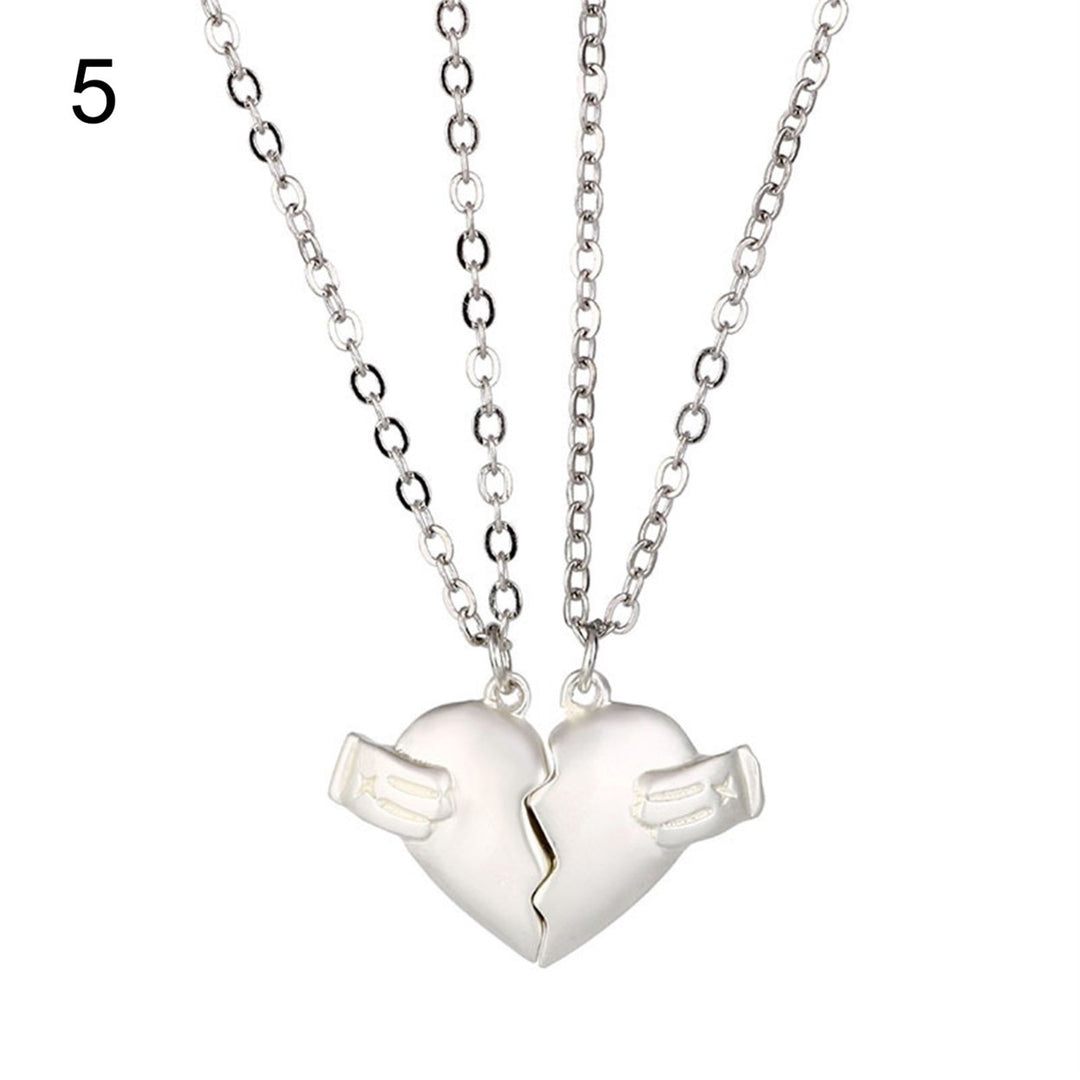 1 Pair Heart-Shaped Pendant Matching Necklace with Magnet Alloy Comfortable Wear Couples Necklace for Daily Wear Image 1