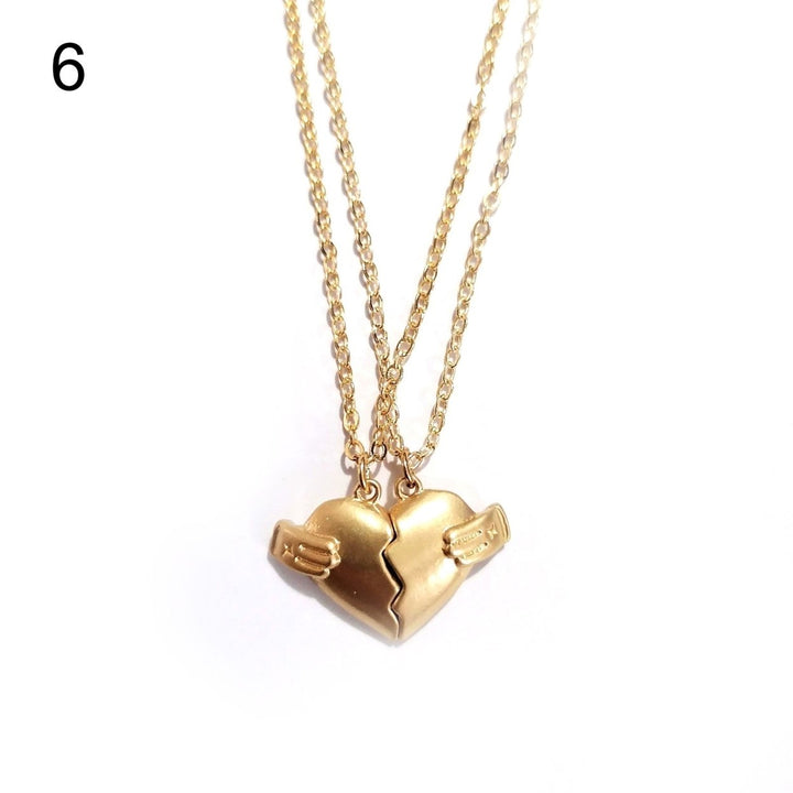 1 Pair Heart-Shaped Pendant Matching Necklace with Magnet Alloy Comfortable Wear Couples Necklace for Daily Wear Image 1