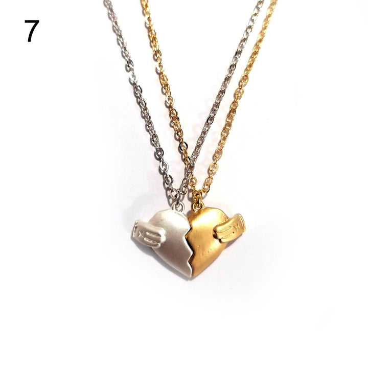 1 Pair Heart-Shaped Pendant Matching Necklace with Magnet Alloy Comfortable Wear Couples Necklace for Daily Wear Image 1