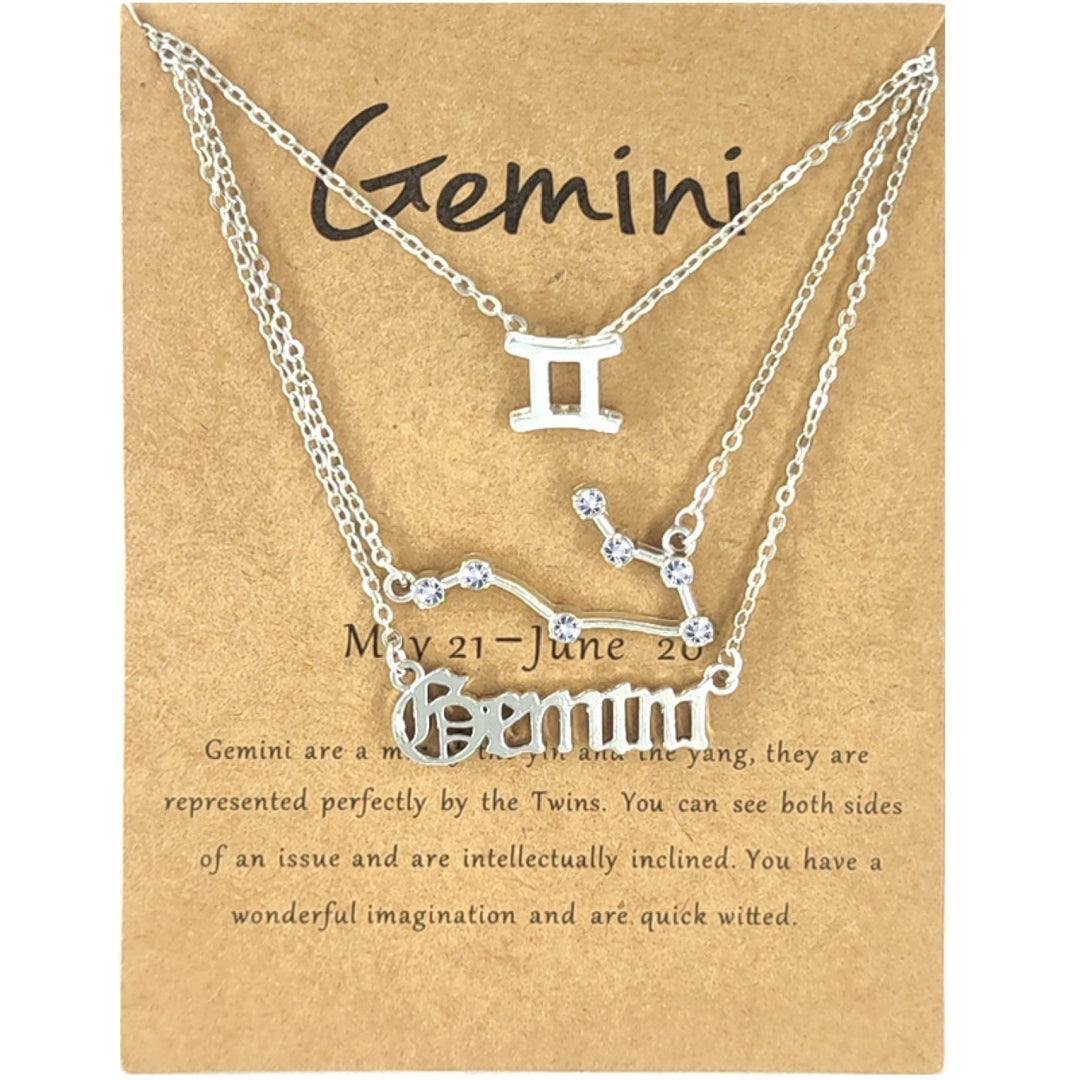 3Pcs Constellation Necklaces Letters Symbol Women Shiny Rhinestone Paper Card Necklaces for Party Image 4