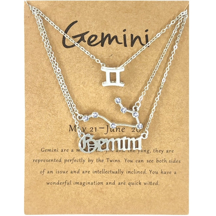 3Pcs Constellation Necklaces Letters Symbol Women Shiny Rhinestone Paper Card Necklaces for Party Image 1