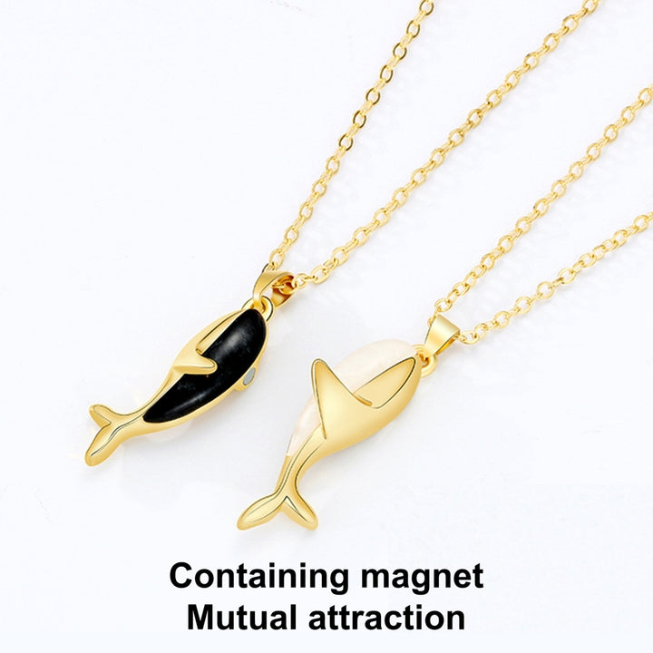 2Pcs Couple Necklace Novelty Delicate Magnetic Whale Affectionate Hug Pendant Clavicle Chain for Image 4