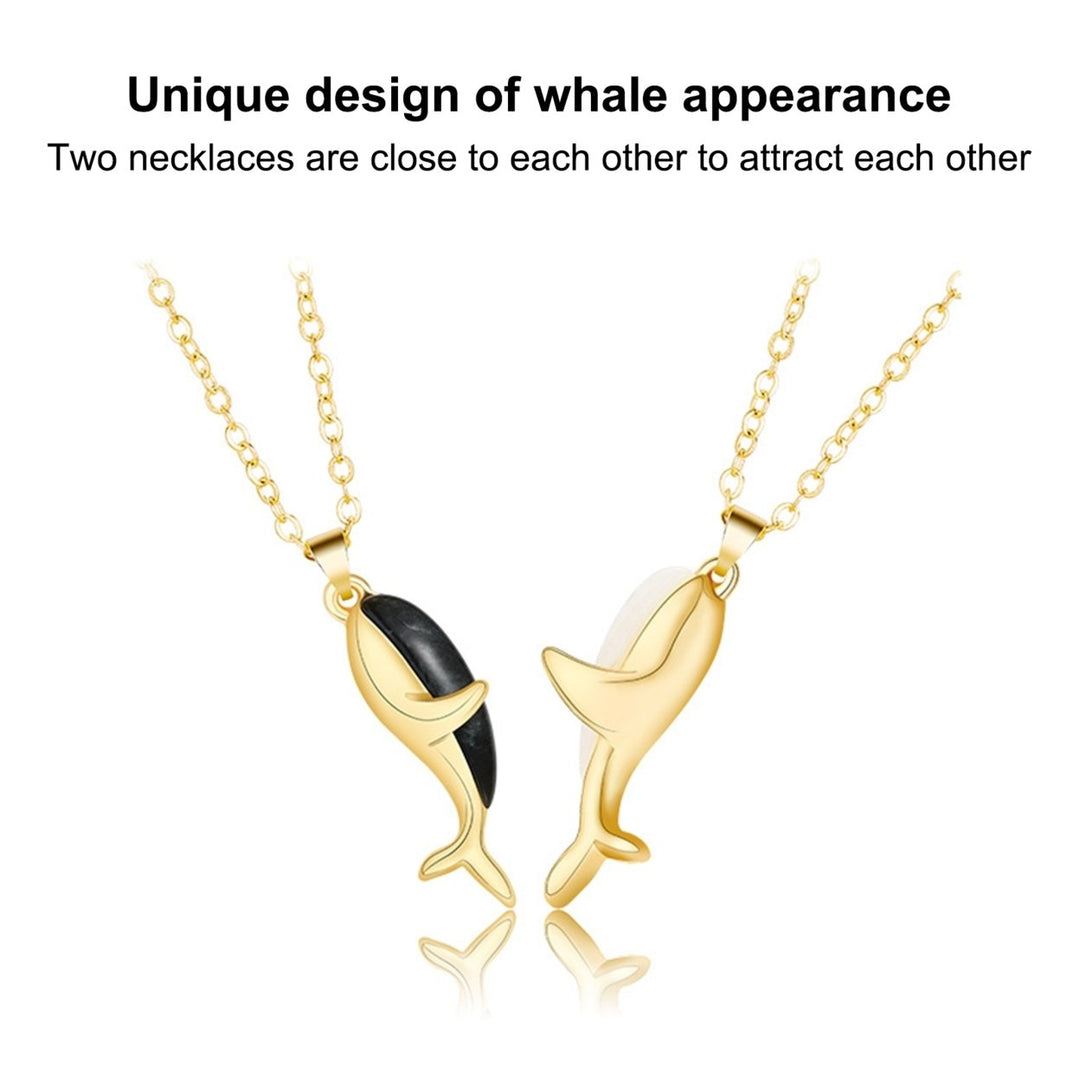 2Pcs Couple Necklace Novelty Delicate Magnetic Whale Affectionate Hug Pendant Clavicle Chain for Image 6