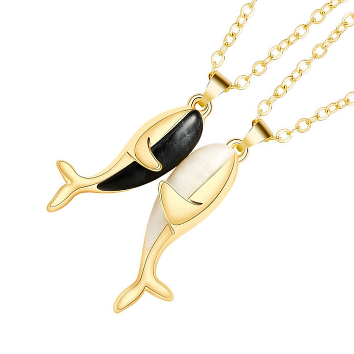 2Pcs Couple Necklace Novelty Delicate Magnetic Whale Affectionate Hug Pendant Clavicle Chain for Image 7