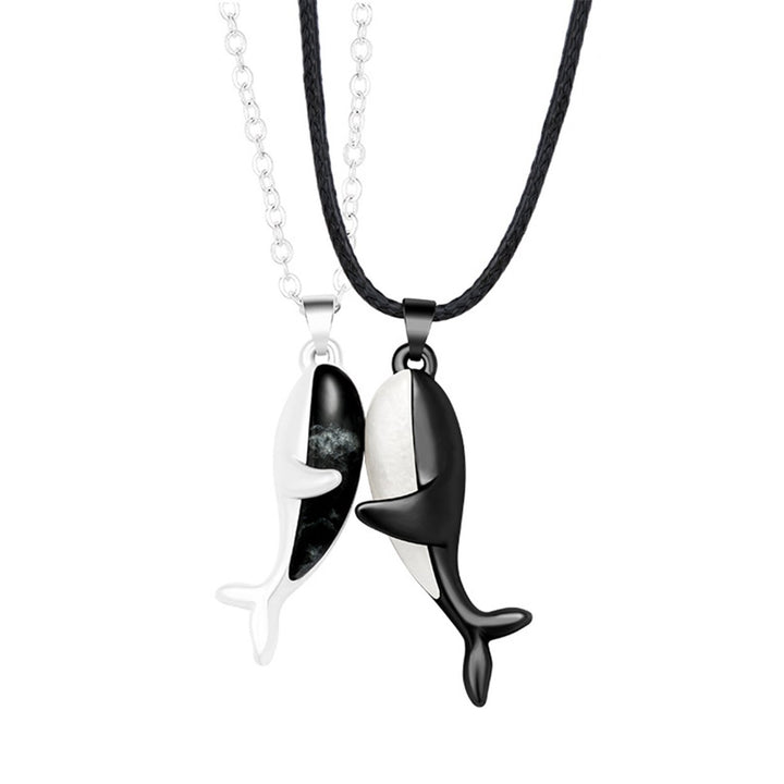 2Pcs Couple Necklace Novelty Delicate Magnetic Whale Affectionate Hug Pendant Clavicle Chain for Image 9