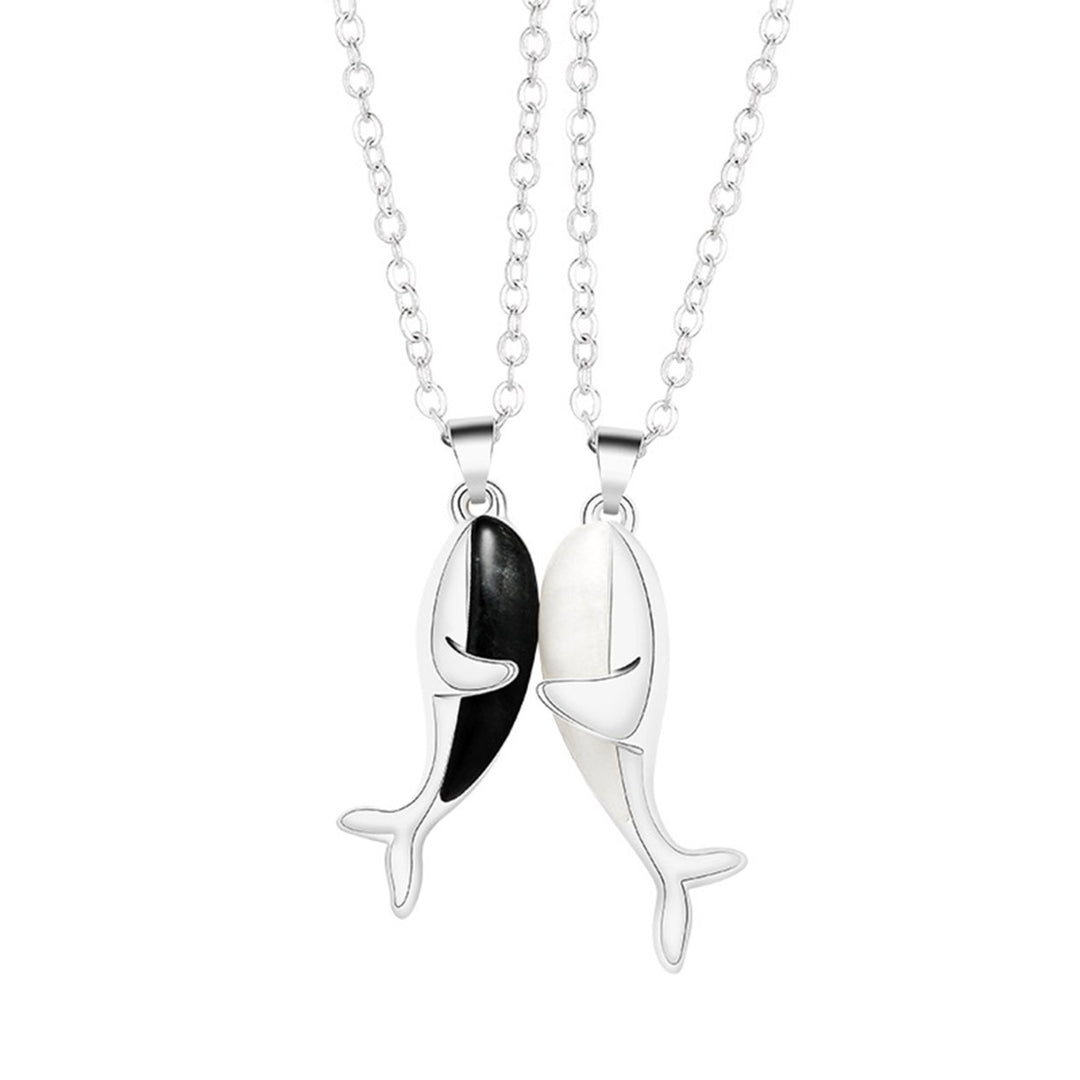 2Pcs Couple Necklace Novelty Delicate Magnetic Whale Affectionate Hug Pendant Clavicle Chain for Image 1