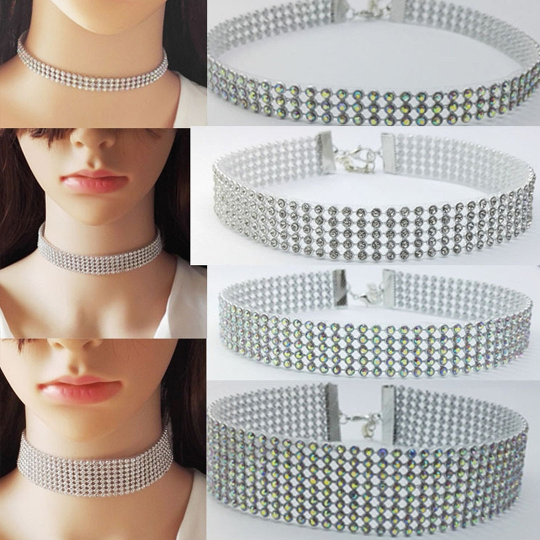 Adjustable Wide Alloy Choker Collar Inlay Rhinestone Hip Hop Choker Necklace Fashion Jewelry Image 1