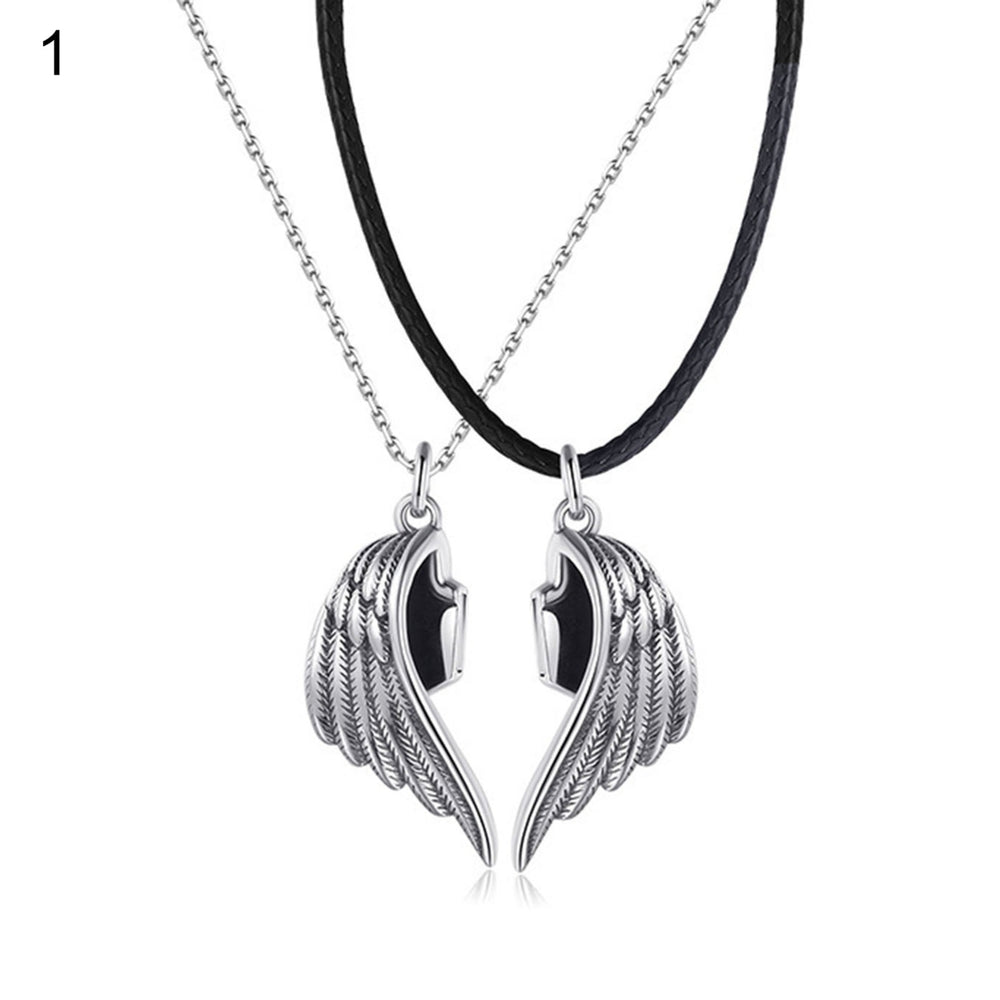 1 Pair Matching Necklace Magnetic Angel Wing Creative All Match Couple Pendants for Gift Image 2