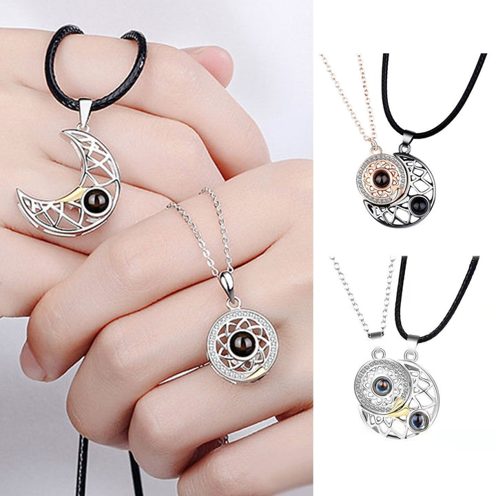 1 Pair Matching Necklace Magnetic Sun Moon Creative His-and-hers Necklace for Gift Image 6