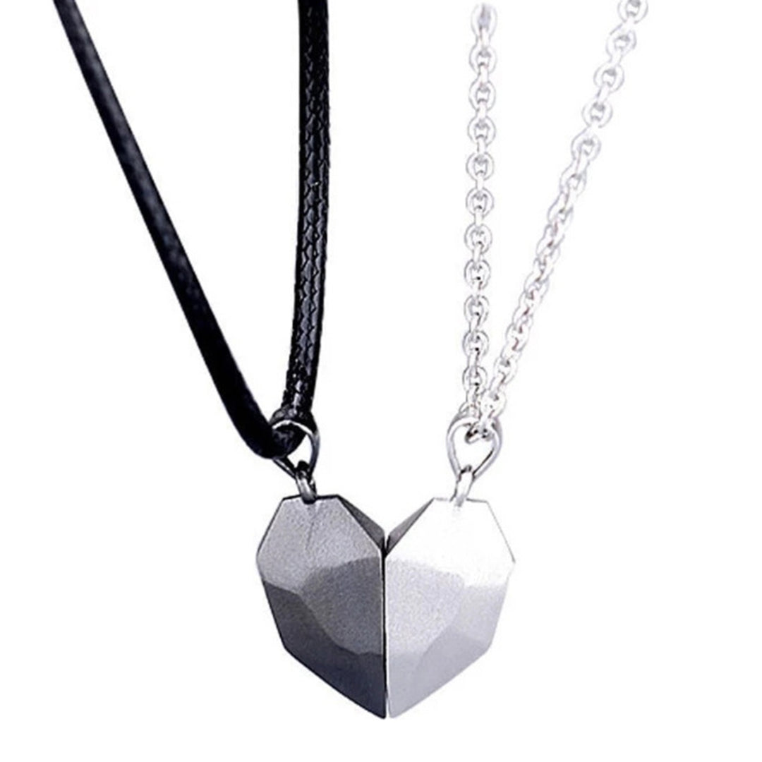 Heart Pendant Necklace Magnetic Matching Fine Workmanship Alloy Two Souls One Heart Pendant Necklaces for Dating Image 4