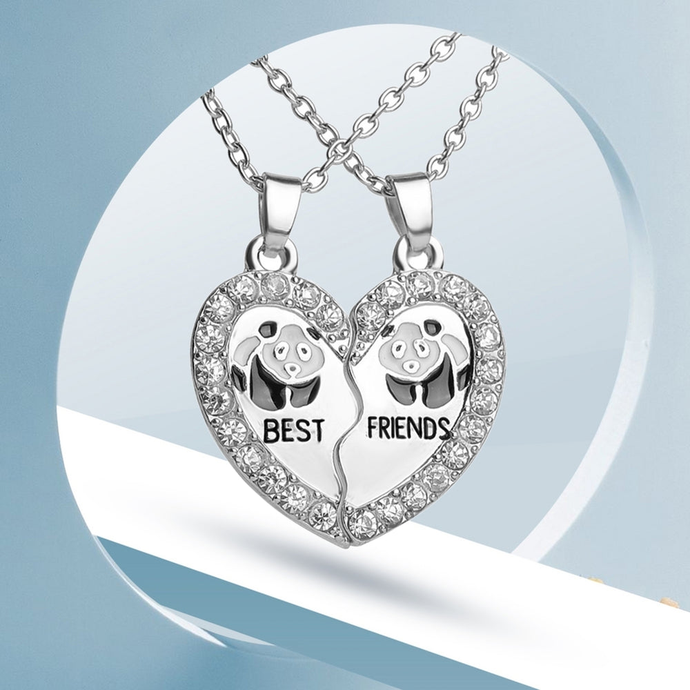 2Pcs Shining Rhinestone Friendship Necklaces Gift BEST FRIENDS Panda Heart Pendant Necklaces Jewelry Accessory Image 2