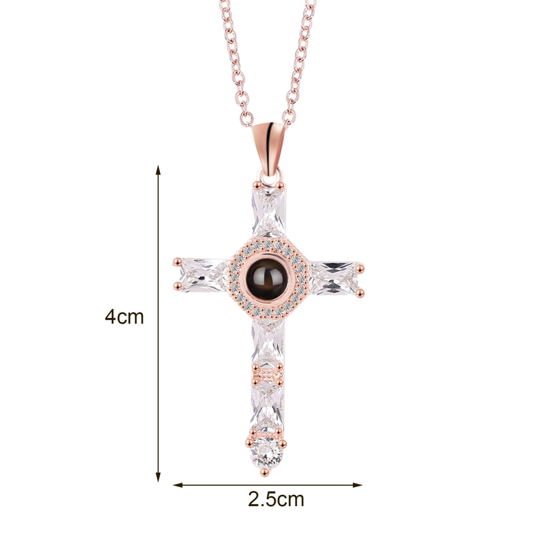 Cross Necklace Shiny Novelty Design Alloy Cross 100 Languages I Love You Projection Necklaces for Daily Dress Image 4