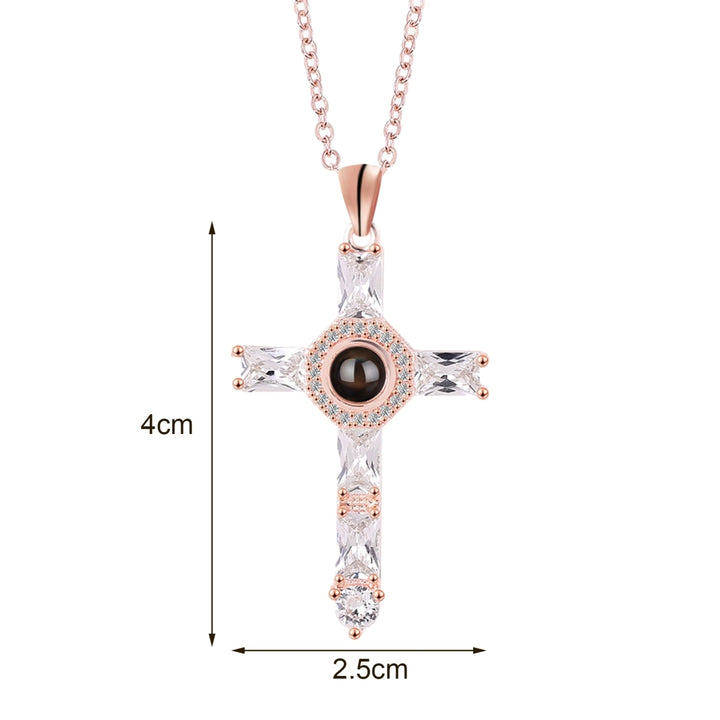 Cross Necklace Shiny Novelty Design Alloy Cross 100 Languages I Love You Projection Necklaces for Daily Dress Image 4