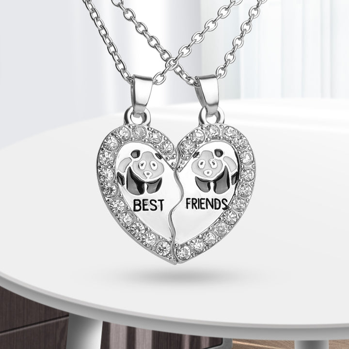 2Pcs Shining Rhinestone Friendship Necklaces Gift BEST FRIENDS Panda Heart Pendant Necklaces Jewelry Accessory Image 3