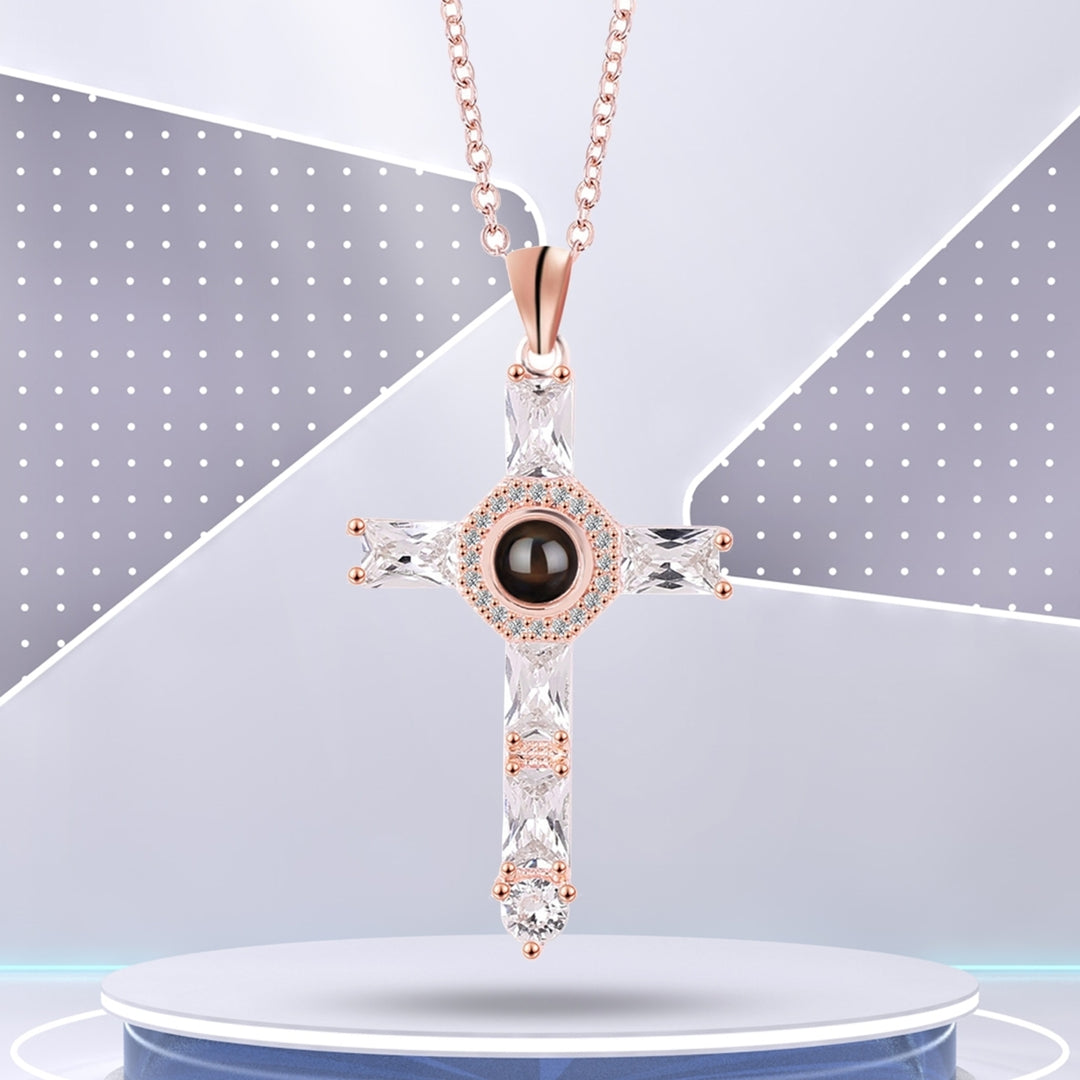 Cross Necklace Shiny Novelty Design Alloy Cross 100 Languages I Love You Projection Necklaces for Daily Dress Image 6