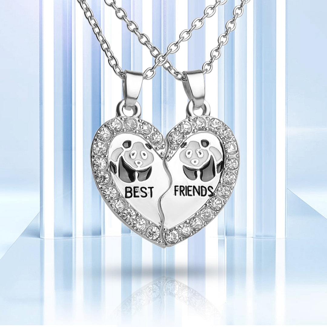 2Pcs Shining Rhinestone Friendship Necklaces Gift BEST FRIENDS Panda Heart Pendant Necklaces Jewelry Accessory Image 4