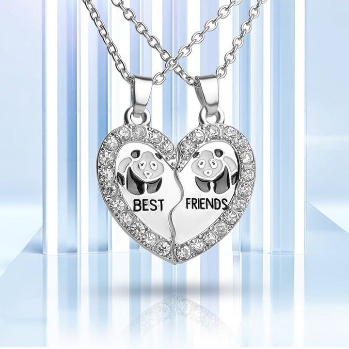 2Pcs Shining Rhinestone Friendship Necklaces Gift BEST FRIENDS Panda Heart Pendant Necklaces Jewelry Accessory Image 4