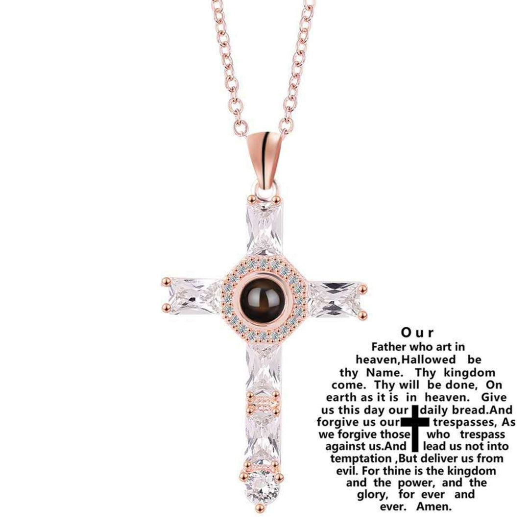 Cross Necklace Shiny Novelty Design Alloy Cross 100 Languages I Love You Projection Necklaces for Daily Dress Image 9