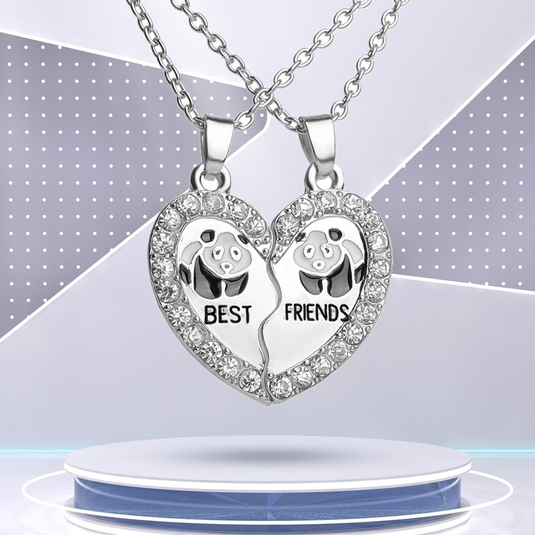 2Pcs Shining Rhinestone Friendship Necklaces Gift BEST FRIENDS Panda Heart Pendant Necklaces Jewelry Accessory Image 7