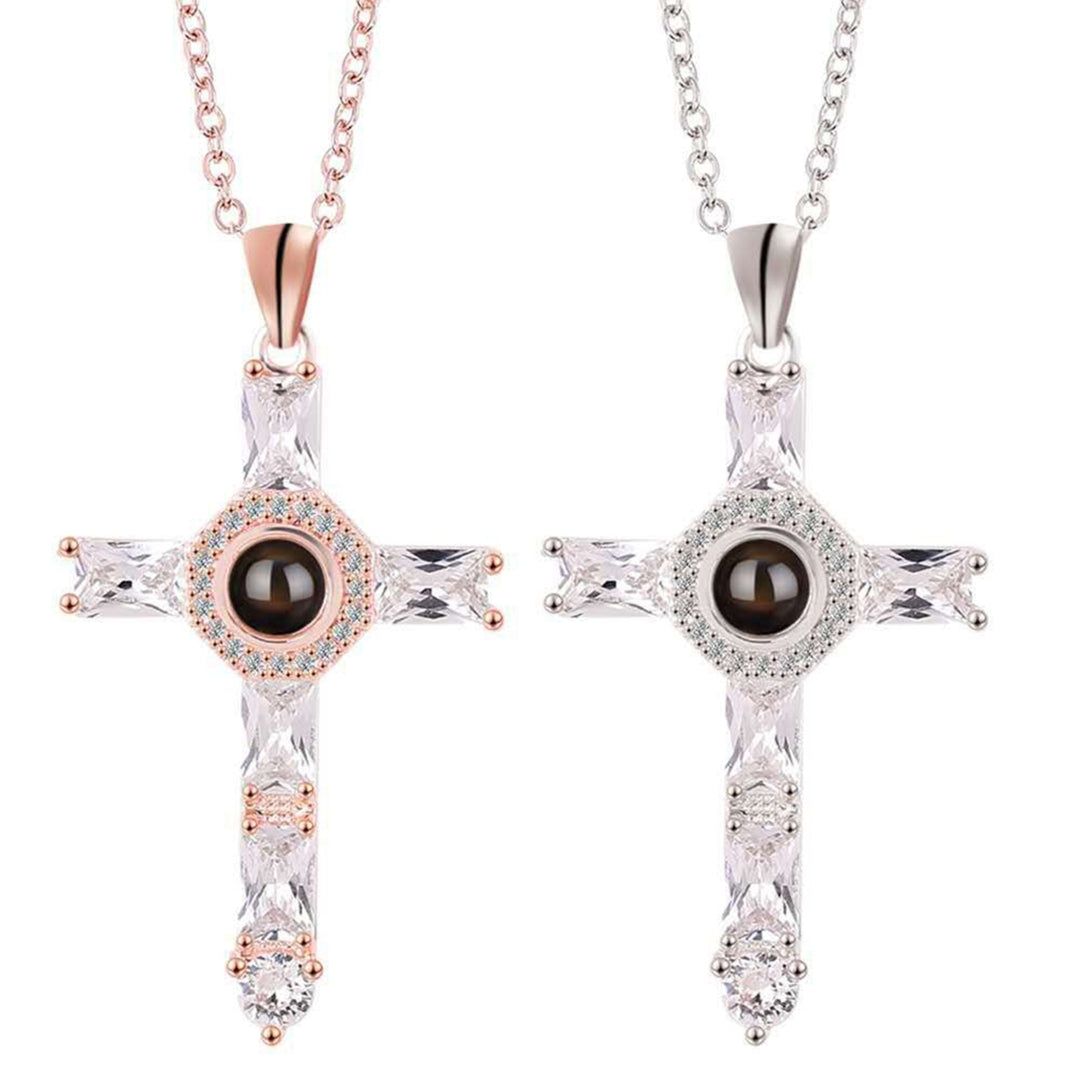 Cross Necklace Shiny Novelty Design Alloy Cross 100 Languages I Love You Projection Necklaces for Daily Dress Image 10