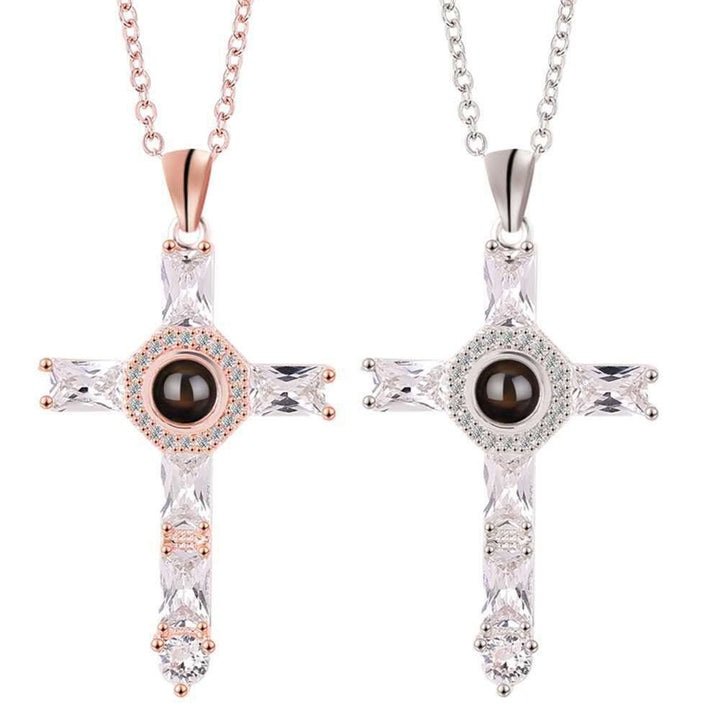 Cross Necklace Shiny Novelty Design Alloy Cross 100 Languages I Love You Projection Necklaces for Daily Dress Image 10