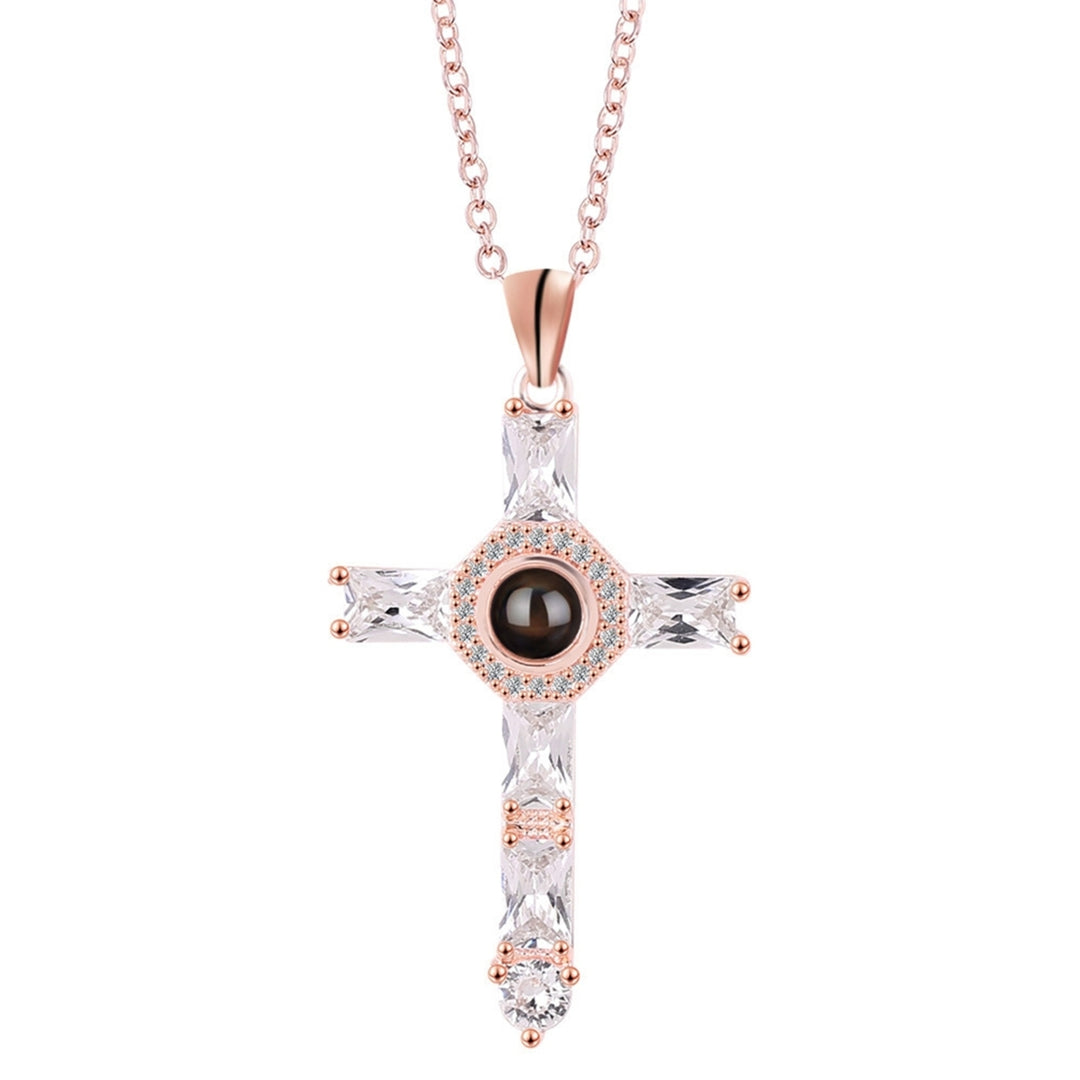 Cross Necklace Shiny Novelty Design Alloy Cross 100 Languages I Love You Projection Necklaces for Daily Dress Image 11