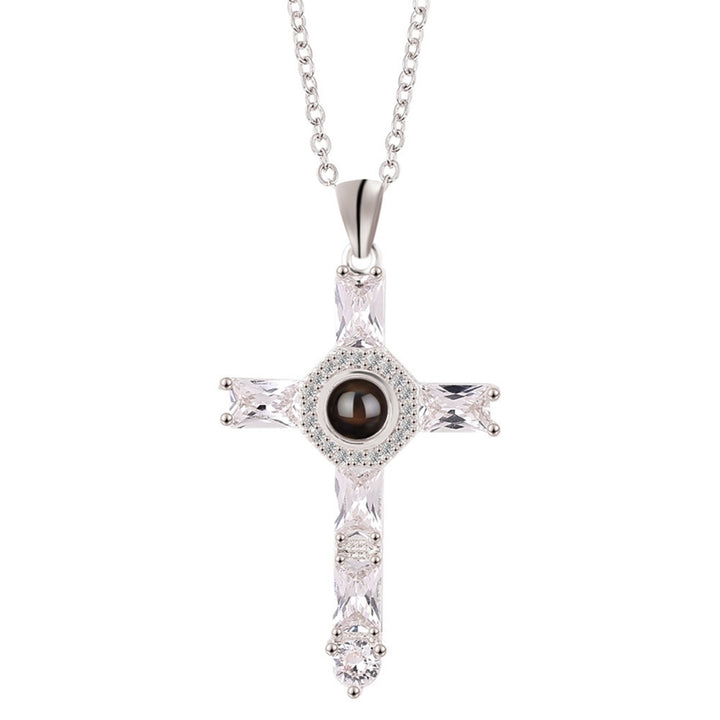 Cross Necklace Shiny Novelty Design Alloy Cross 100 Languages I Love You Projection Necklaces for Daily Dress Image 12