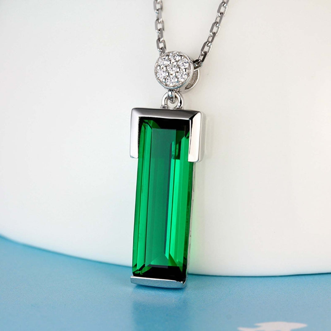 Chain Elegant Women Necklace Gift Rectangle Green Glass Pendant Party Necklace Jewelry Accessories Image 1