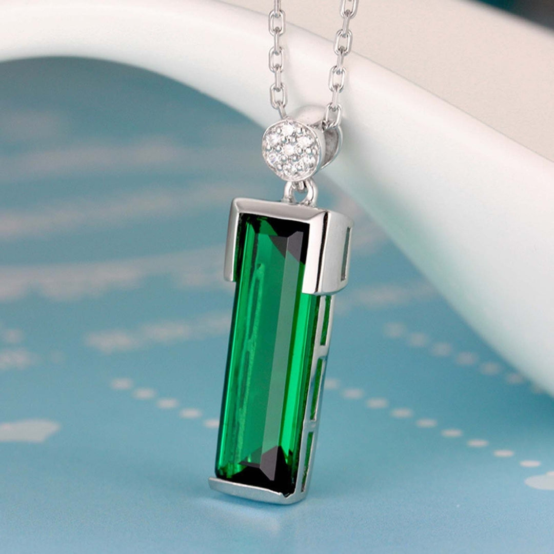 Chain Elegant Women Necklace Gift Rectangle Green Glass Pendant Party Necklace Jewelry Accessories Image 2