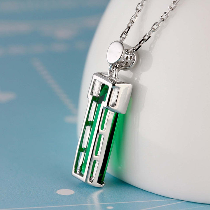 Chain Elegant Women Necklace Gift Rectangle Green Glass Pendant Party Necklace Jewelry Accessories Image 3