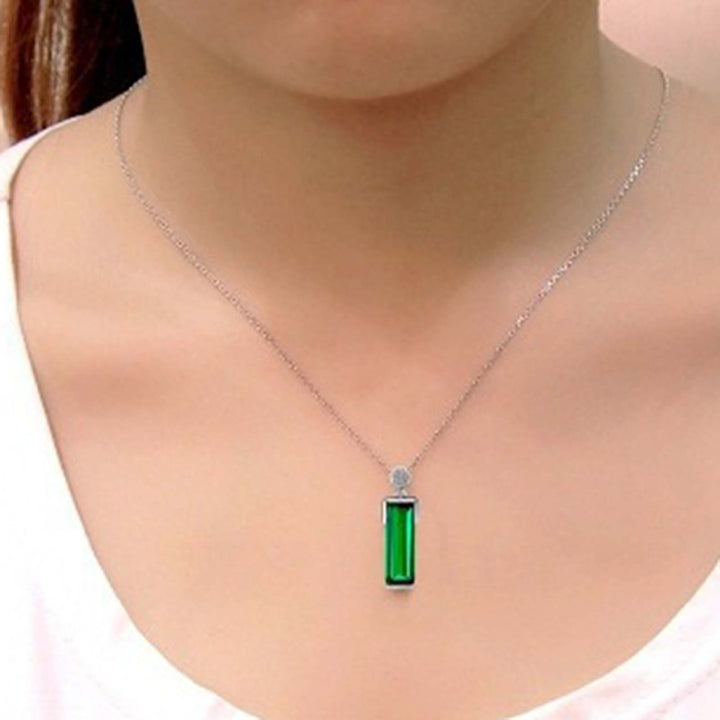 Chain Elegant Women Necklace Gift Rectangle Green Glass Pendant Party Necklace Jewelry Accessories Image 4