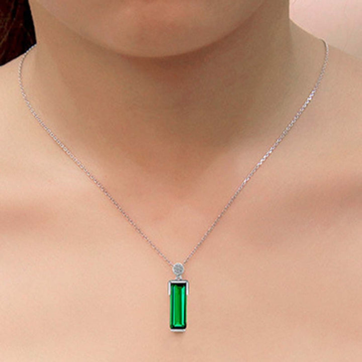 Chain Elegant Women Necklace Gift Rectangle Green Glass Pendant Party Necklace Jewelry Accessories Image 6