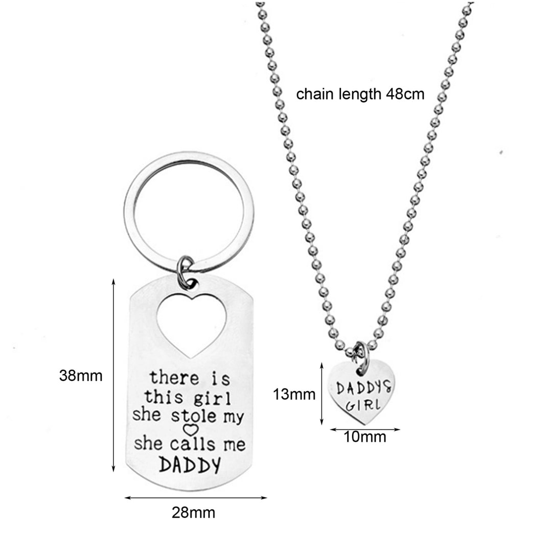 2 Pcs Daddy Girl Necklace Silver Color Letter Print Smooth Stainless Necklace Key Ring Set for Gift Image 4