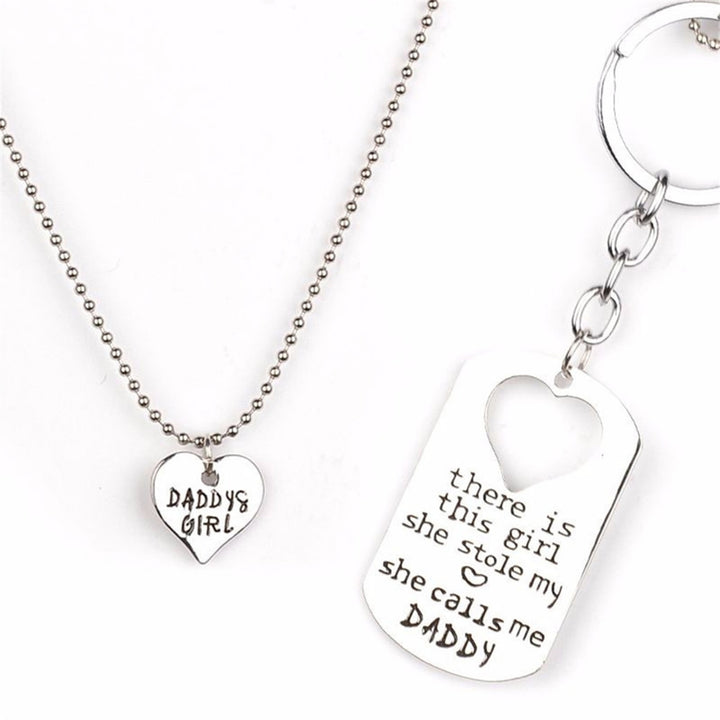 2 Pcs Daddy Girl Necklace Silver Color Letter Print Smooth Stainless Necklace Key Ring Set for Gift Image 8