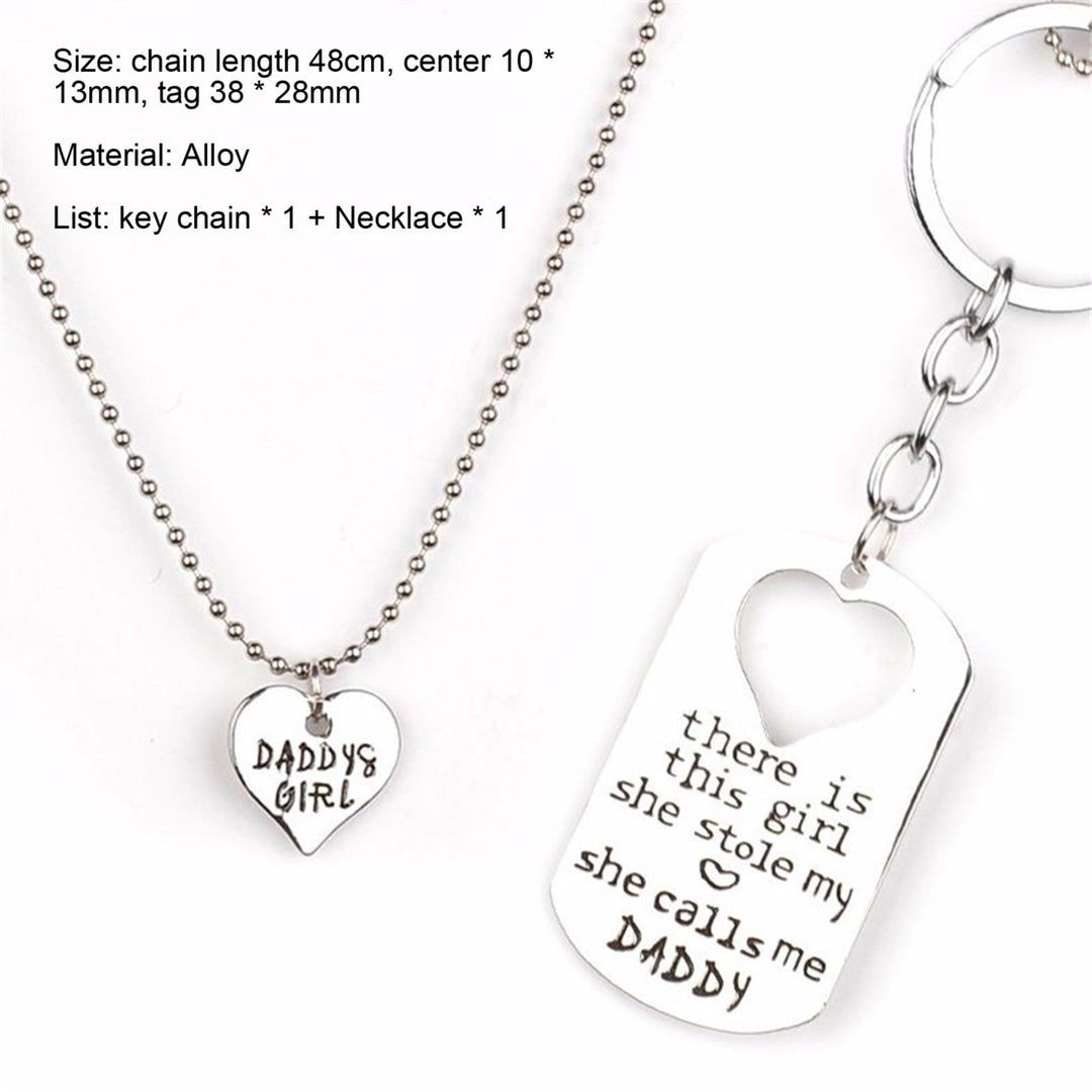 2 Pcs Daddy Girl Necklace Silver Color Letter Print Smooth Stainless Necklace Key Ring Set for Gift Image 11