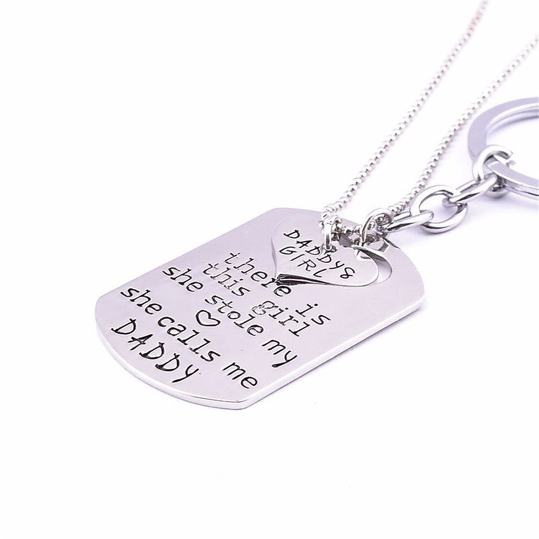 2 Pcs Daddy Girl Necklace Silver Color Letter Print Smooth Stainless Necklace Key Ring Set for Gift Image 12