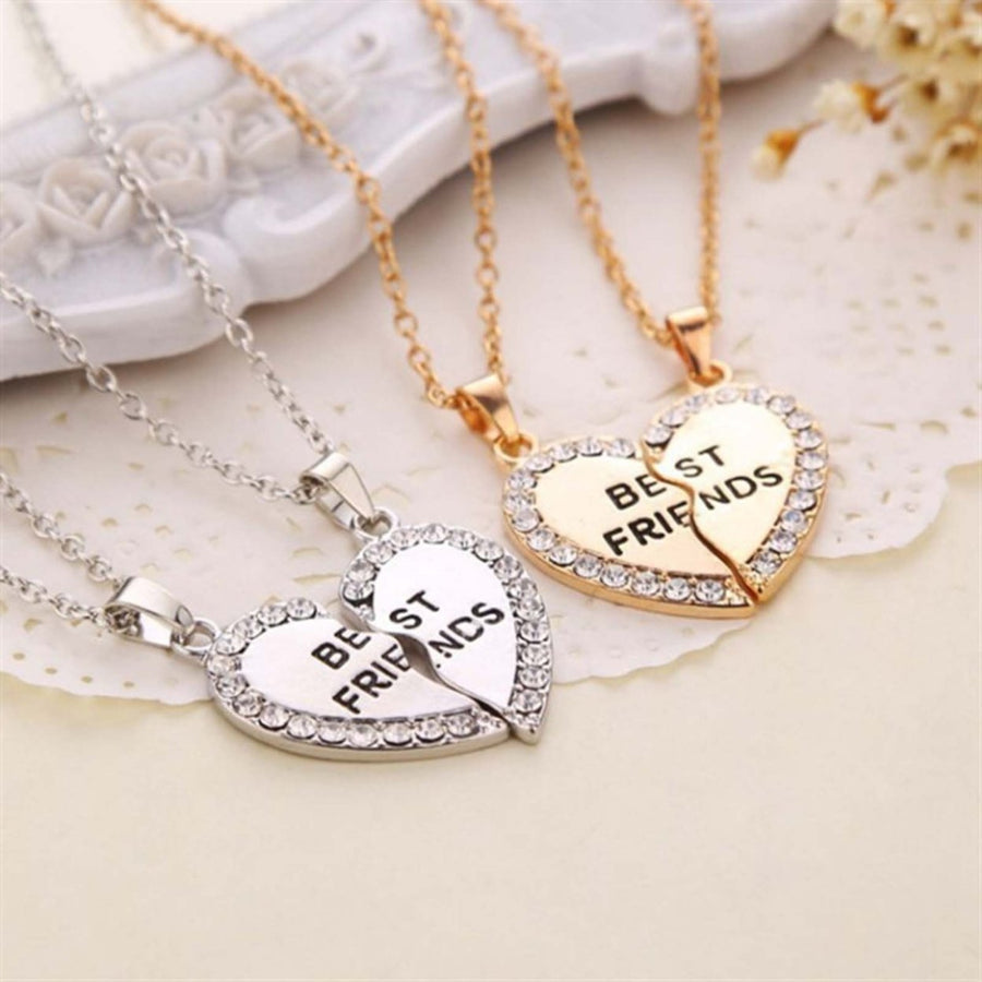 2Pcs Shining Rhinestone Friendship Necklaces Gift BEST FRIENDS Heart Pendant Necklaces Jewelry Accessory Image 1