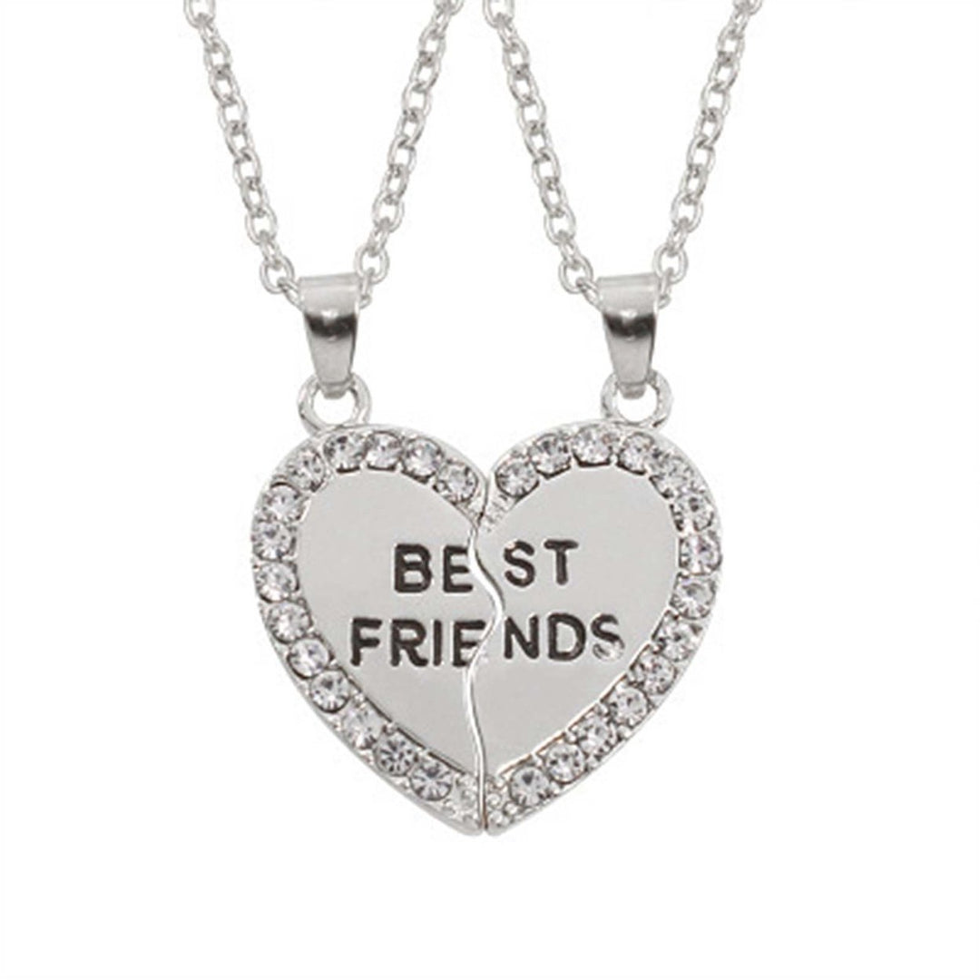 2Pcs Shining Rhinestone Friendship Necklaces Gift BEST FRIENDS Heart Pendant Necklaces Jewelry Accessory Image 2