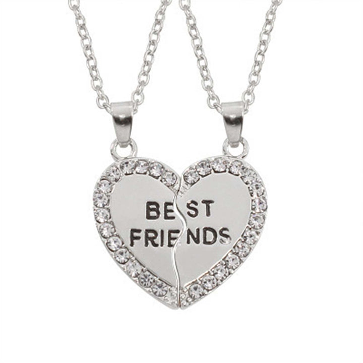 2Pcs Shining Rhinestone Friendship Necklaces Gift BEST FRIENDS Heart Pendant Necklaces Jewelry Accessory Image 1