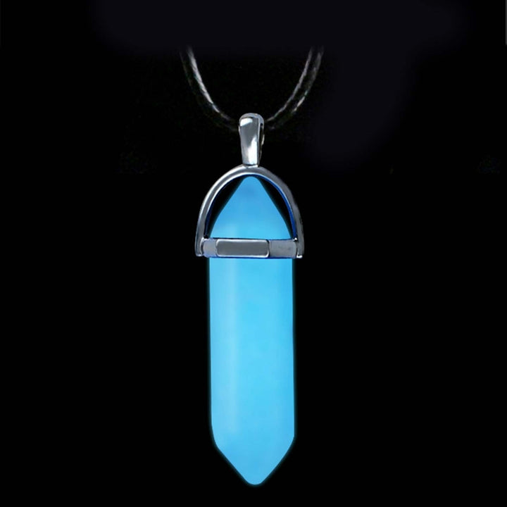 Luminous Black Rope Women Necklace Faux Moonstone Natural Hexagonal Stone Wire Wrapped Pendant Necklace Jewelry Image 3