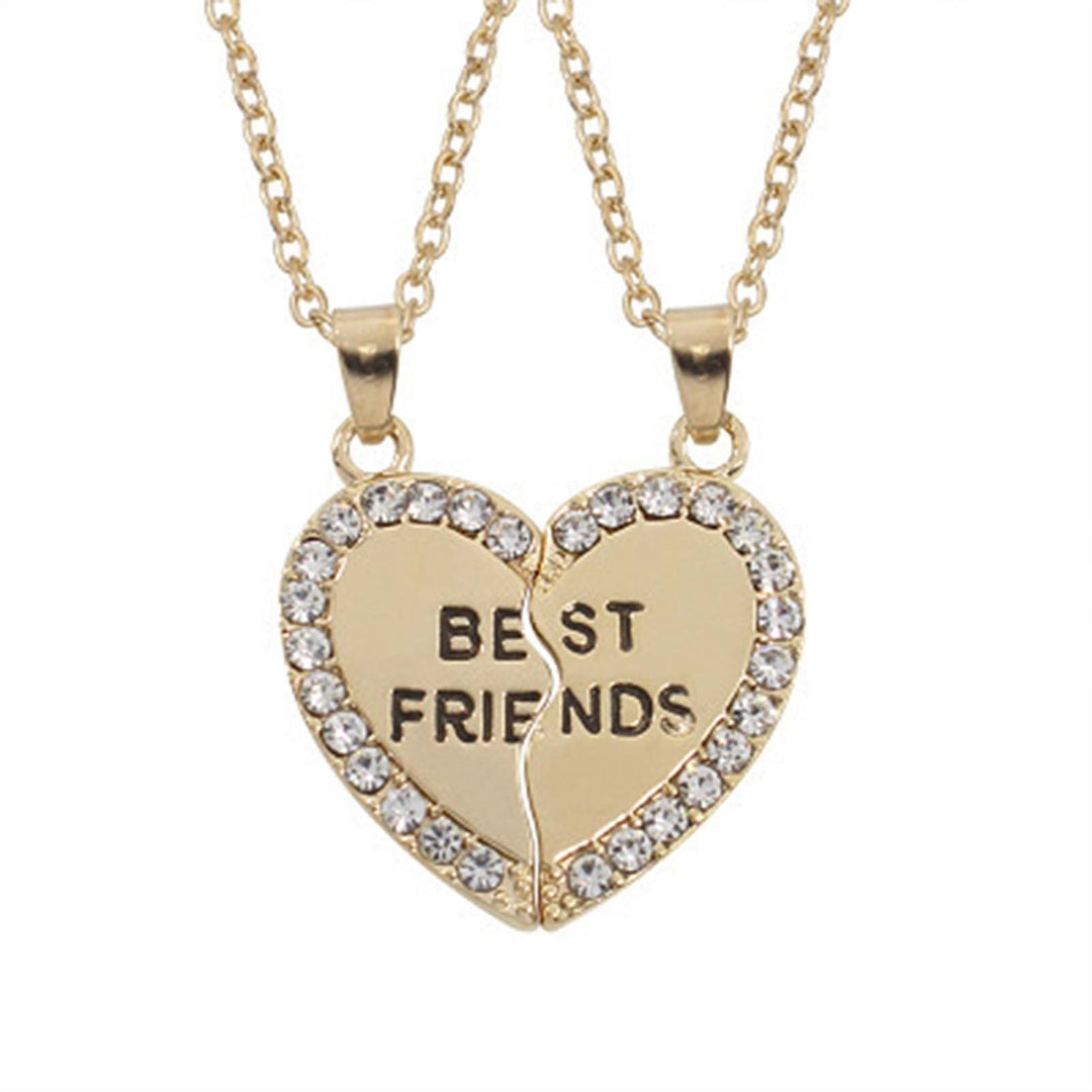 2Pcs Shining Rhinestone Friendship Necklaces Gift BEST FRIENDS Heart Pendant Necklaces Jewelry Accessory Image 3