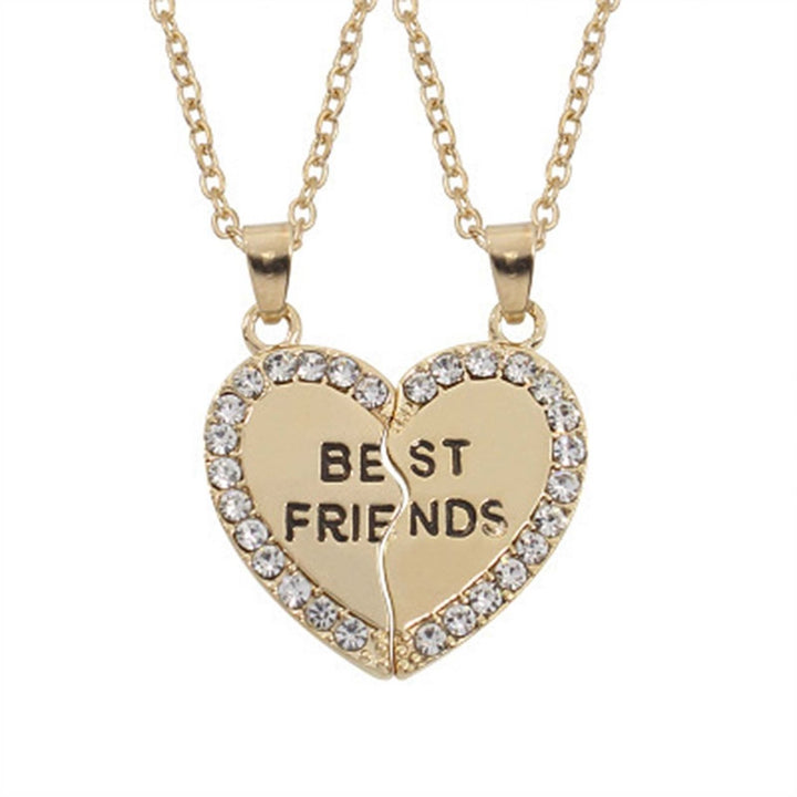 2Pcs Shining Rhinestone Friendship Necklaces Gift BEST FRIENDS Heart Pendant Necklaces Jewelry Accessory Image 1