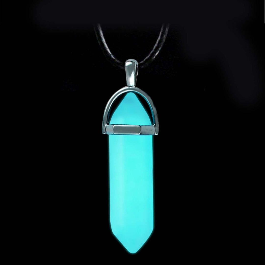 Luminous Black Rope Women Necklace Faux Moonstone Natural Hexagonal Stone Wire Wrapped Pendant Necklace Jewelry Image 4