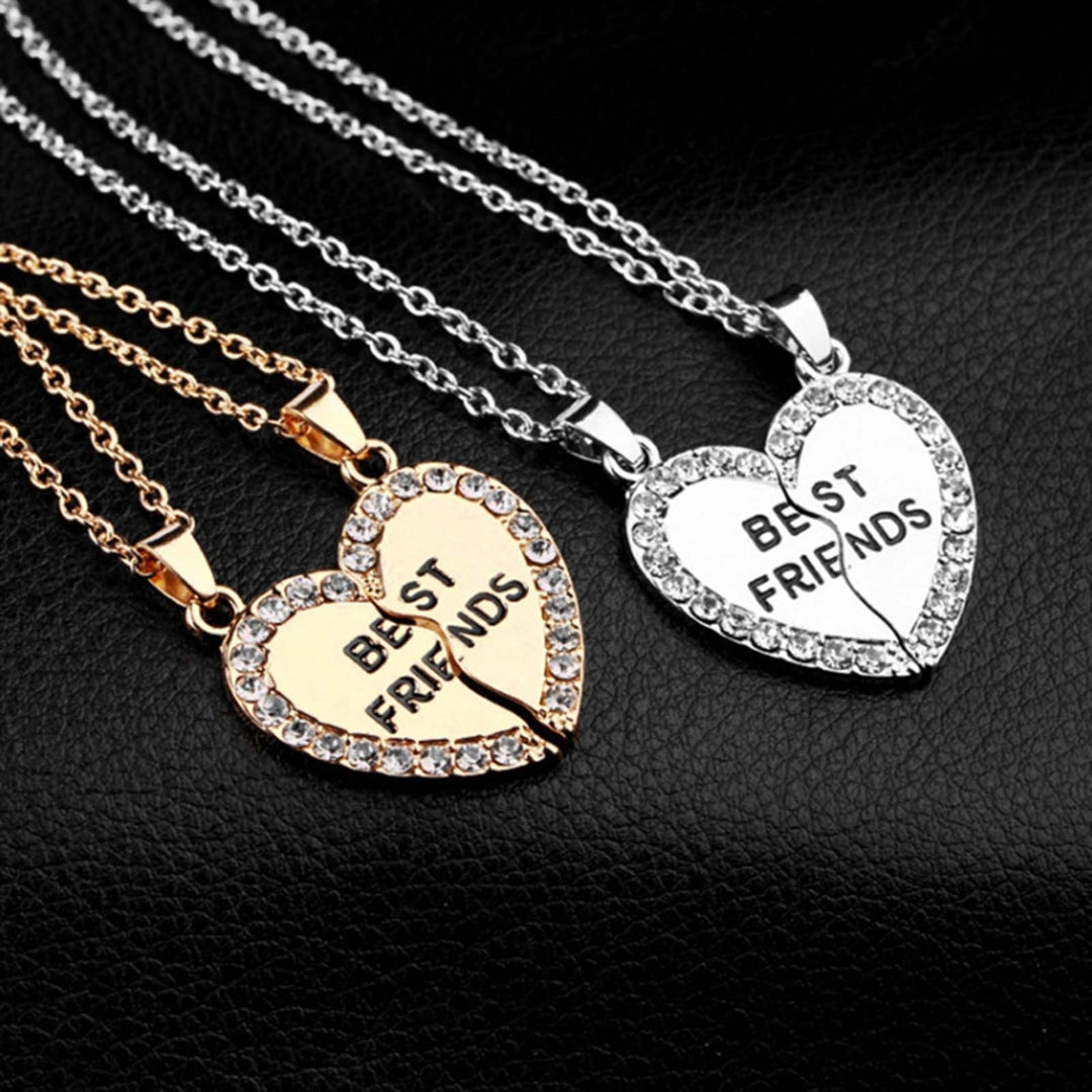 2Pcs Shining Rhinestone Friendship Necklaces Gift BEST FRIENDS Heart Pendant Necklaces Jewelry Accessory Image 4