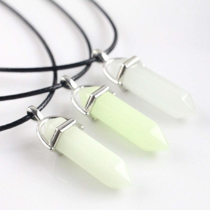 Luminous Black Rope Women Necklace Faux Moonstone Natural Hexagonal Stone Wire Wrapped Pendant Necklace Jewelry Image 6