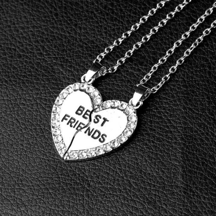 2Pcs Shining Rhinestone Friendship Necklaces Gift BEST FRIENDS Heart Pendant Necklaces Jewelry Accessory Image 4