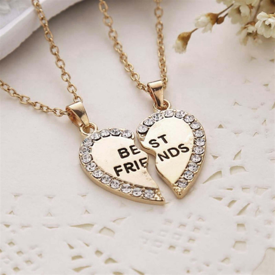 2Pcs Shining Rhinestone Friendship Necklaces Gift BEST FRIENDS Heart Pendant Necklaces Jewelry Accessory Image 6