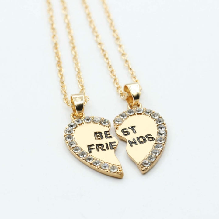 2Pcs Shining Rhinestone Friendship Necklaces Gift BEST FRIENDS Heart Pendant Necklaces Jewelry Accessory Image 8