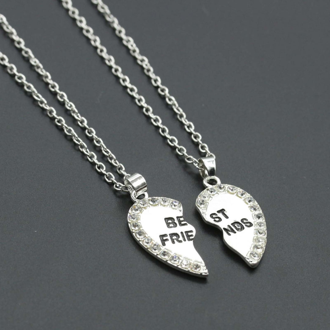 2Pcs Shining Rhinestone Friendship Necklaces Gift BEST FRIENDS Heart Pendant Necklaces Jewelry Accessory Image 9